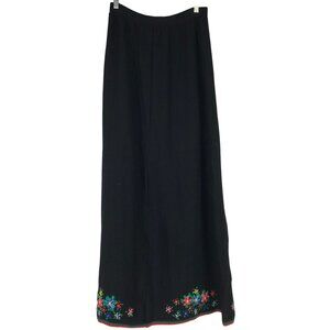 VINTAGE HOMEMADE BLACK EMBROIDERED HEM LINE ELSTIC WAIST MAXI SKIRT SMALL/MEDIUM